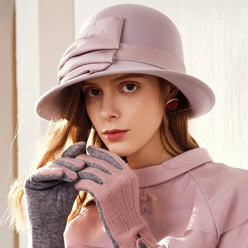 EE 5276 Wool Adult Top Hat Autumn New Wide brim Round Top Woolen Hat Travel Versatile Hat Children