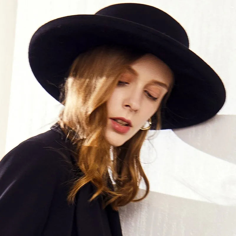 EE 5280 new tide woolen lady hat Autumn winter British vintage top hat plain curled-up hat female autumn