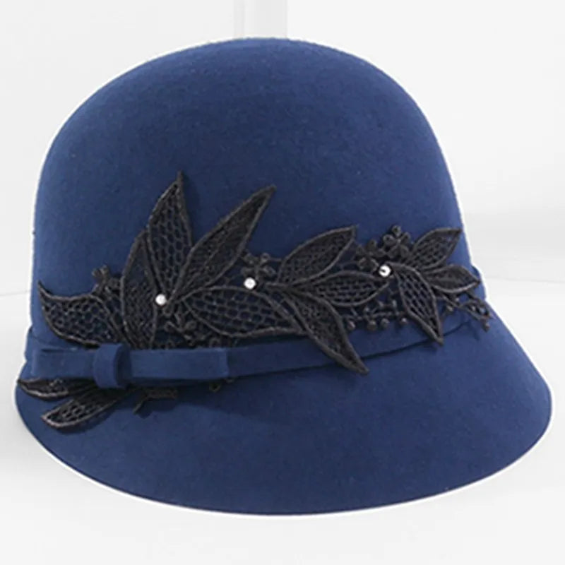 EE 5292 dome short eave bow wool hat autumn/winter warm wool top hat elegant diamond-encrusted hat woman