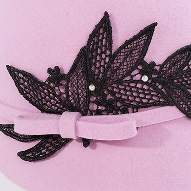 EE 5292 dome short eave bow wool hat autumn/winter warm wool top hat elegant diamond-encrusted hat woman