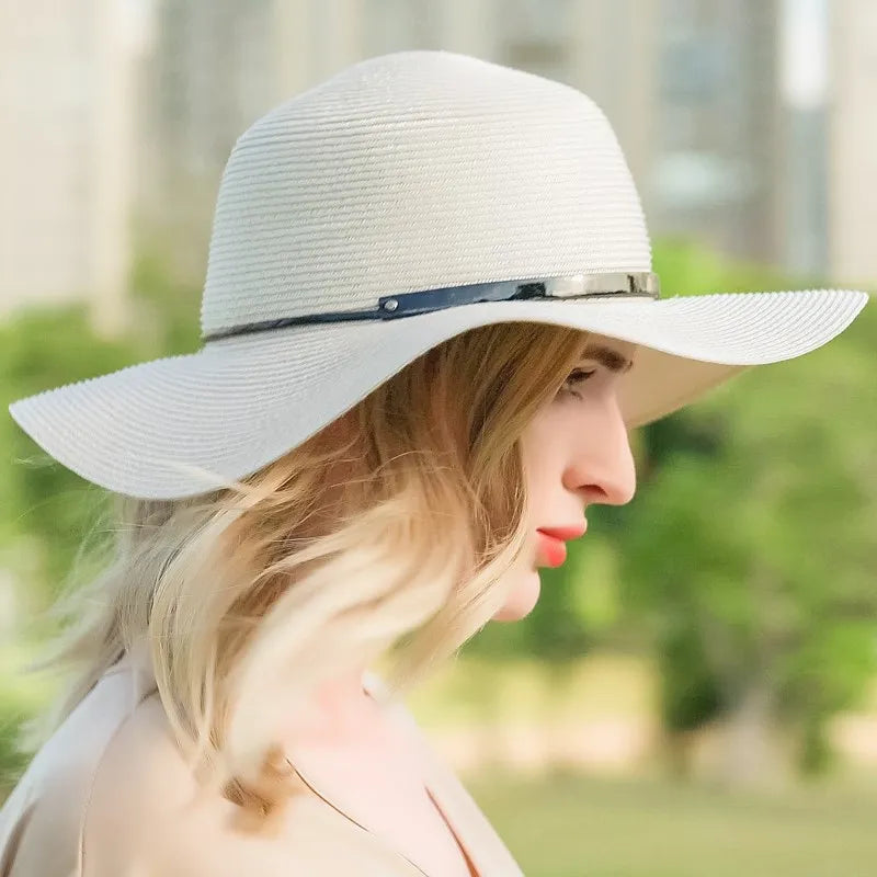 EE 7022 Summer New Style Temperament Goddess Royal Sister Fan Big Eaves Straw Hat Versatile Foldable Hat Female Summer