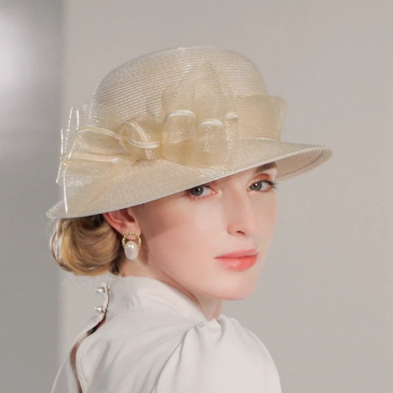 FADVES Women's Elegant Bowknot Wedding/Ladies Day Sun Hats/Church Hats/Straw Hats