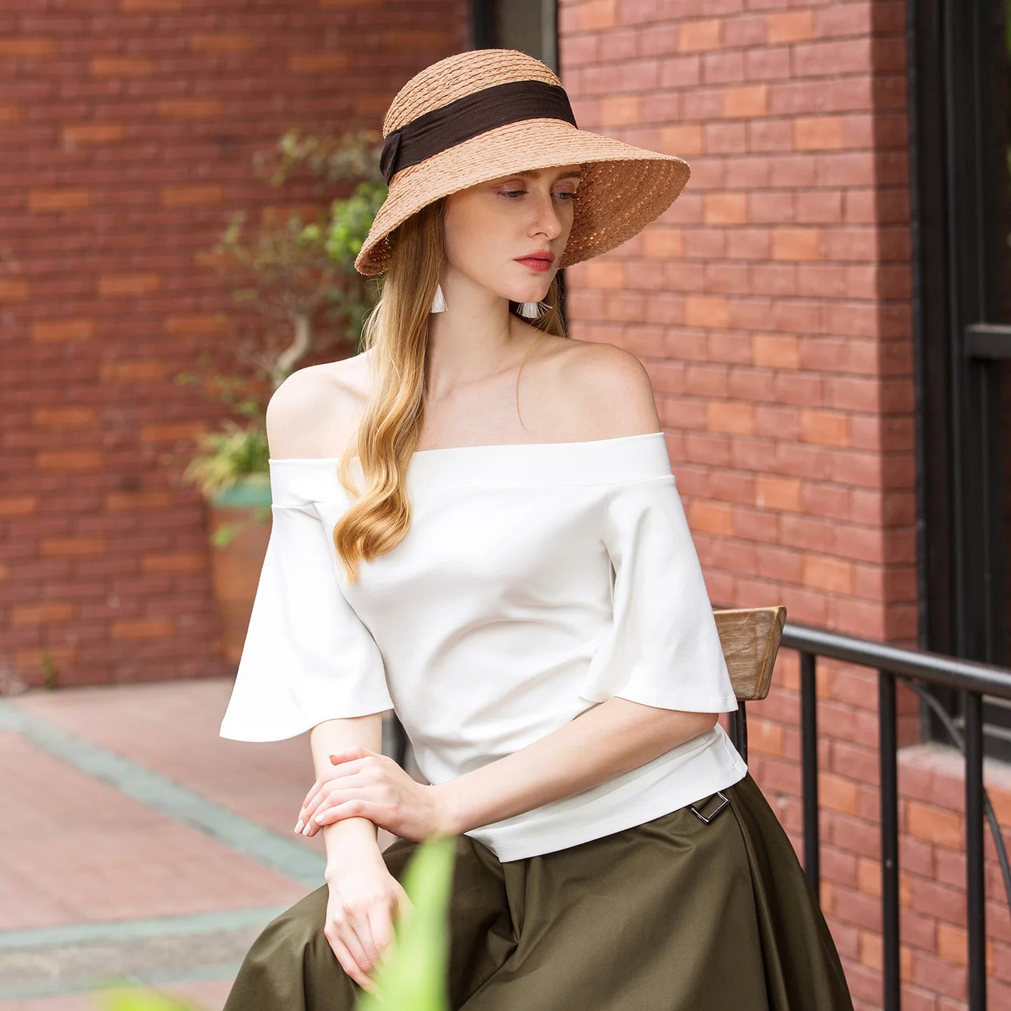 EE 7058 Summer/Stylish/Daily Wear/ribbon/Classical Feminine Style/Sun Protection/Sunshade Beach Hat/Sunbonnet/Straw Hat