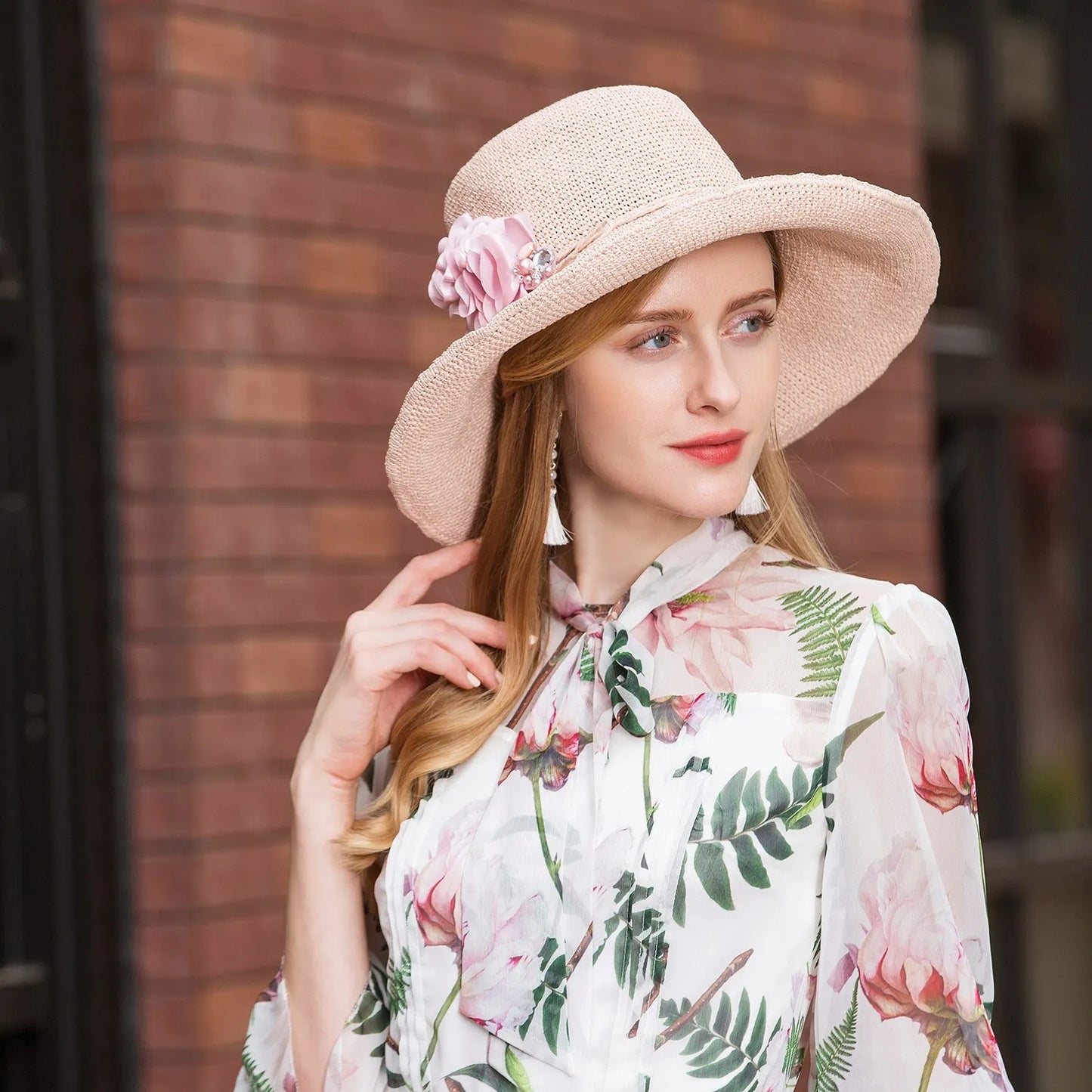 EE 7081 New Hat Women's Travel Vacation Straw Hat Sun Hat Women's Foldable Flower Hat