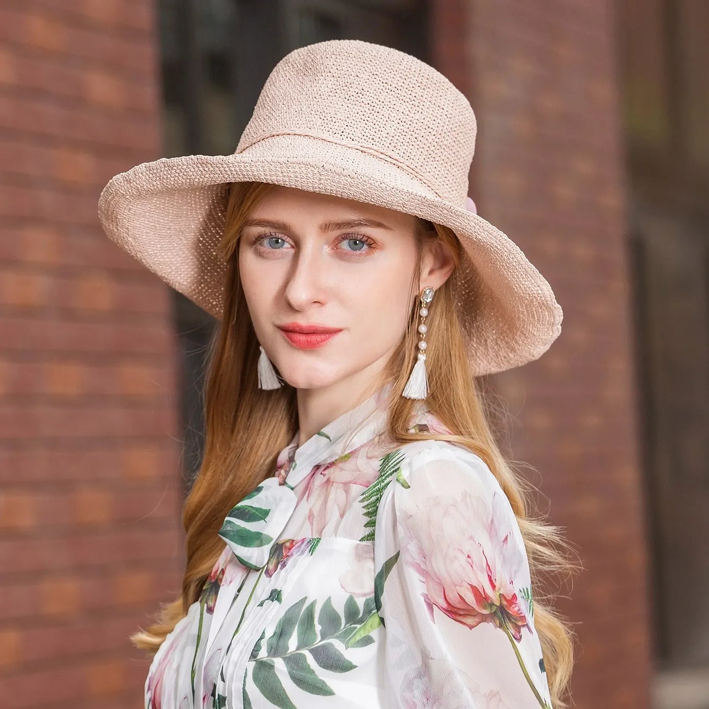 FADVES Ladies' Beautiful/Elegant Papyrus Floppy Hats/Straw Hats 7081