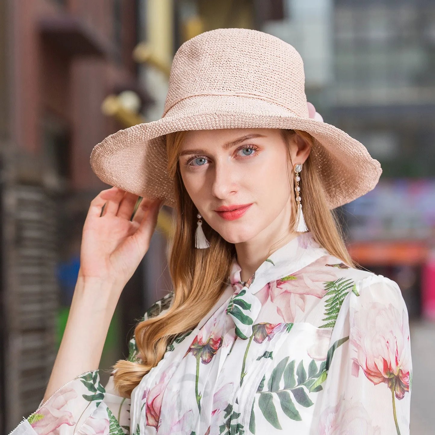 EE 7081 New Hat Women's Travel Vacation Straw Hat Sun Hat Women's Foldable Flower Hat