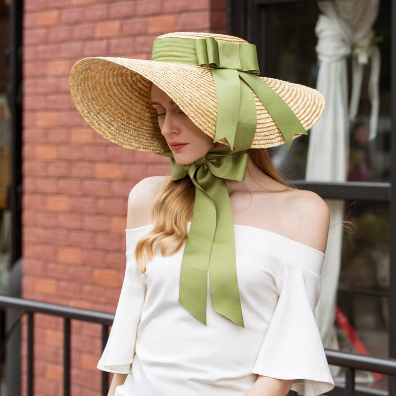 EE 7087 Summer/Classical/Fascinator/Leisure/Bowknot/Ribbon/Wide Brim/Sun Protection/Beach Sun Hat/Sunbonnet/Straw Hat