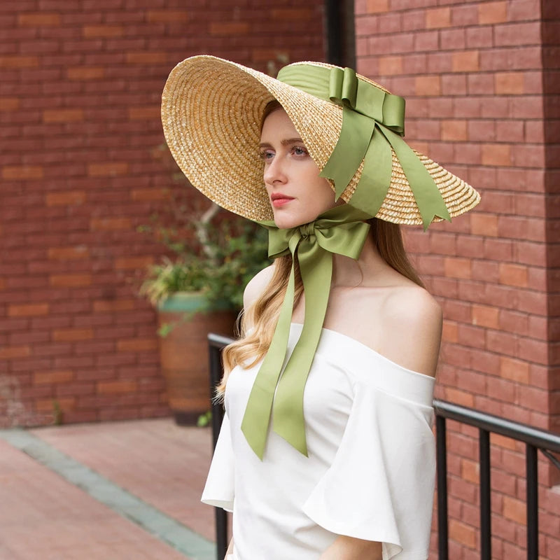 EE 7087 Summer/Classical/Fascinator/Leisure/Bowknot/Ribbon/Wide Brim/Sun Protection/Beach Sun Hat/Sunbonnet/Straw Hat