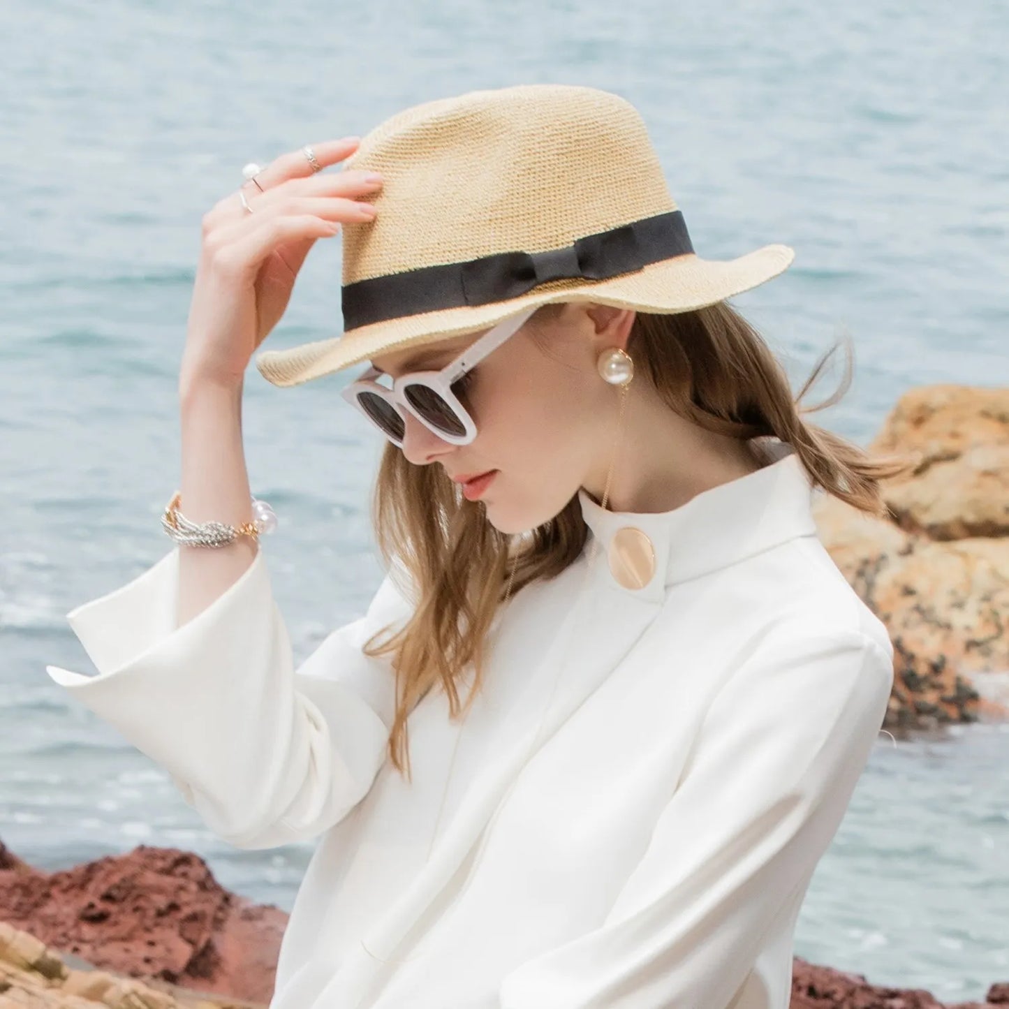 EE 7132 Summer New Journey Short brim Foldable Jazz Straw Hat Sunshade Hat Women's Summer