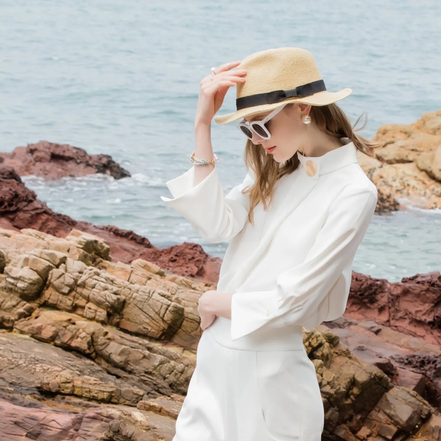 EE 7132 Summer New Journey Short brim Foldable Jazz Straw Hat Sunshade Hat Women's Summer