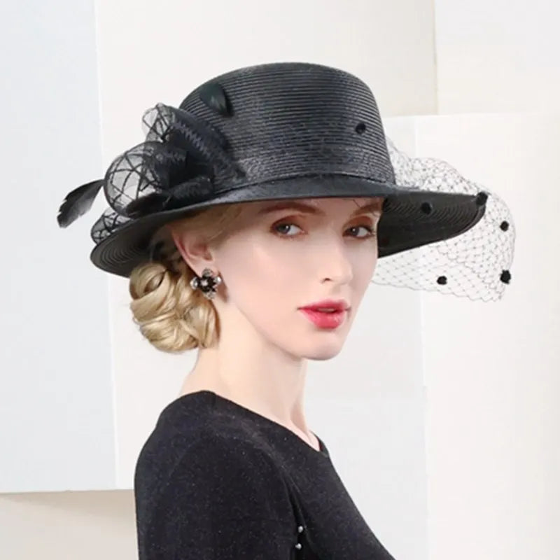 EE 7246 Spring/Summer New Feather Flower Decoration Straw Hat Elegant Sun Protection Versatile Hat Children