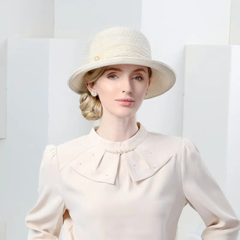 EE 7292 2023 Spring/Summer New Leisure Versatile Sunscreen Beach Hat Retro Mesh Decoration Straw Hat Female