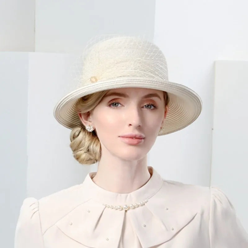 EE 7292 2023 Spring/Summer New Leisure Versatile Sunscreen Beach Hat Retro Mesh Decoration Straw Hat Female