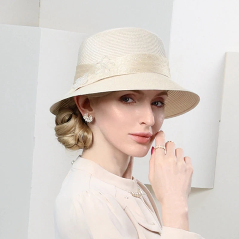EE 7296 the new spring/summer 2023 contracted joker is prevented bask in straw sunhat flower decoration elegant woman