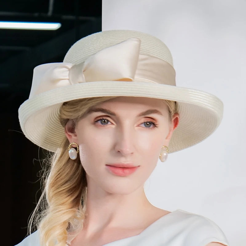 EE 7308 Summer/Elegant/Big Bowknot/Curled Brim/Casual/Daily Wear/Sun Protection/Sunbonnet/Straw Hat/Polyester Hat