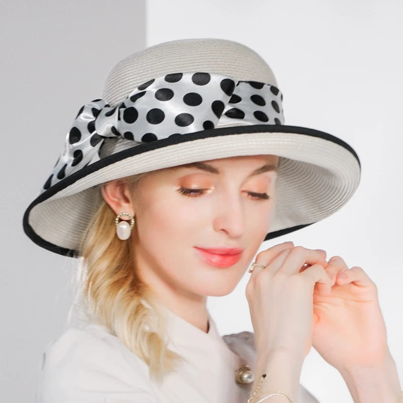 EE 7313 Summer/Original Design/Leisure/Big Bowknot/Dots/Casual/Daily Wear/Sun Protection/Sunbonnet/Straw Hat/Polyester Hat
