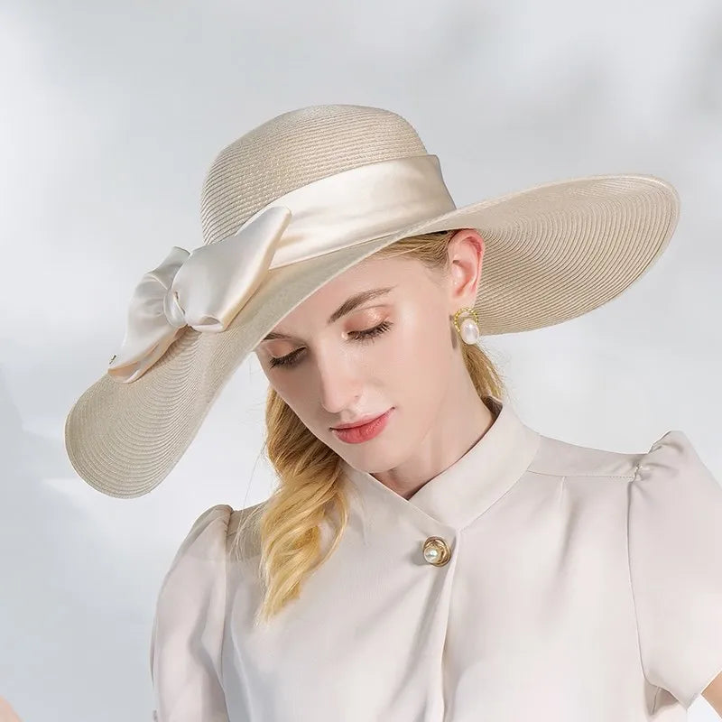 EE 7315 Summer New Fashion Elegant Temperament Goddess Travels with Wooden Ear Edge Bow Shade Hat Children's Summer