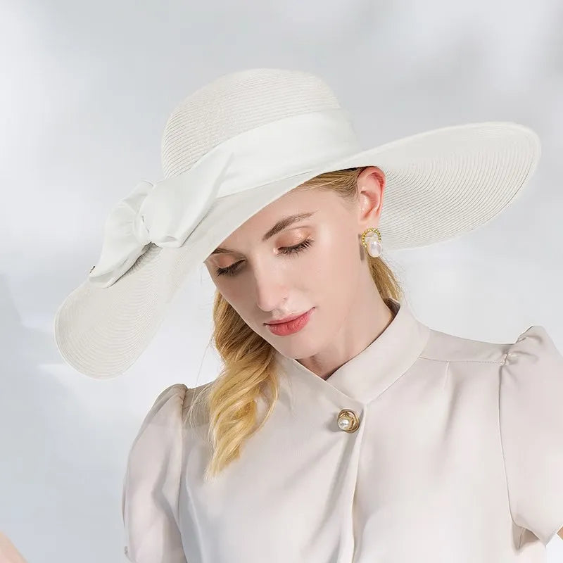 EE 7315 Summer New Fashion Elegant Temperament Goddess Travels with Wooden Ear Edge Bow Shade Hat Children's Summer