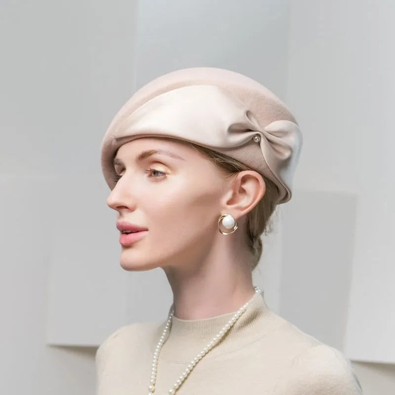 Women's Elegant Winter Wool With Bowknot Tea Party/Cocktail Beret Hats 3127
