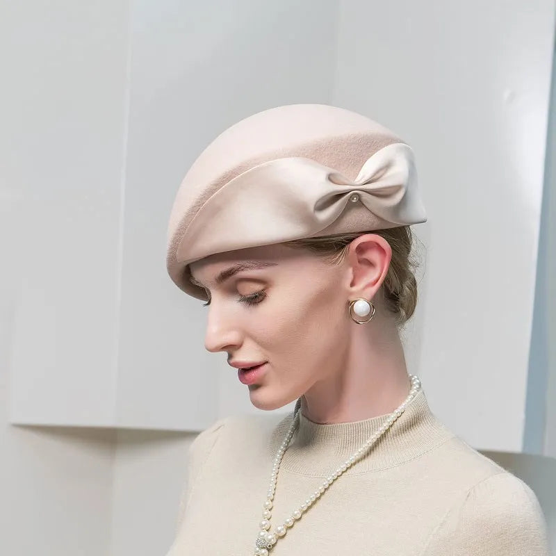 Women's Elegant Winter Wool With Bowknot Tea Party/Cocktail Beret Hats 3127