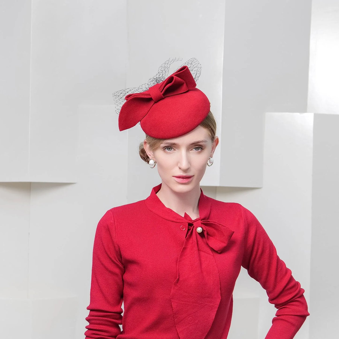 EE3130 new winter sweet bowknot small wool hat elegant female winter joker cloth hat