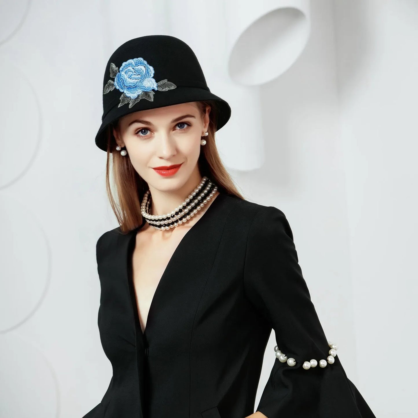 EE5042 autumn and winter new embroidered wool hat British casual retro adult top hat tide hat female winter