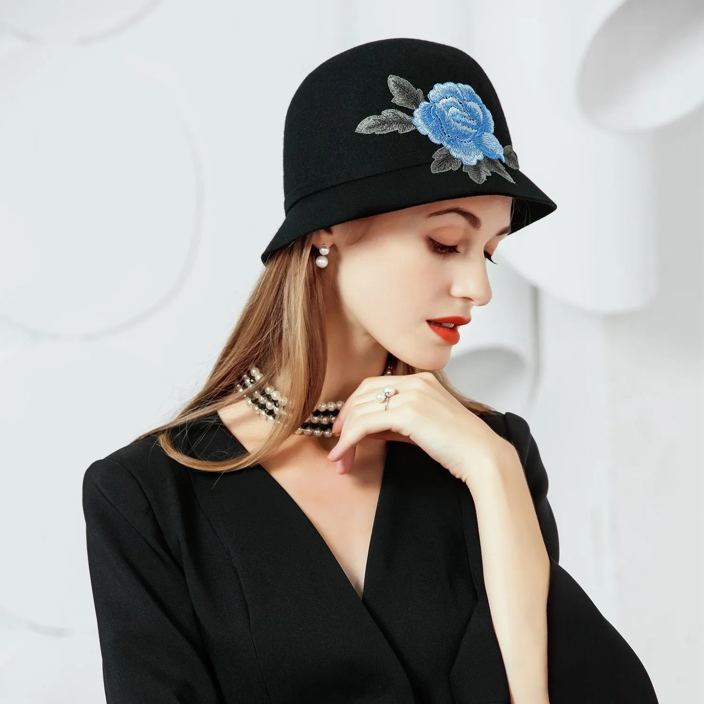EE5042 autumn and winter new embroidered wool hat British casual retro adult top hat tide hat female winter