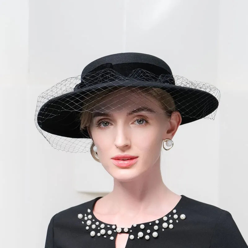 Ms EE 5267 qiu dong French elegant net shamao British Hepburn wind restoring ancient ways eaves wool trilby hat