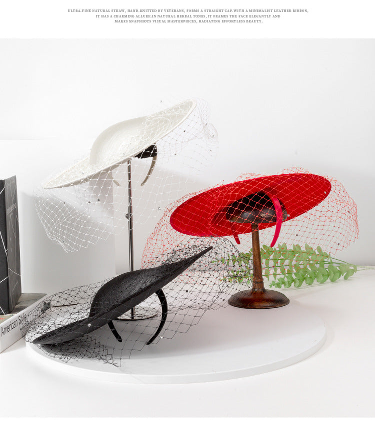 Women's Kentucky Derby Saucer Hats Rhinestone Veil Fascinators With Headband
