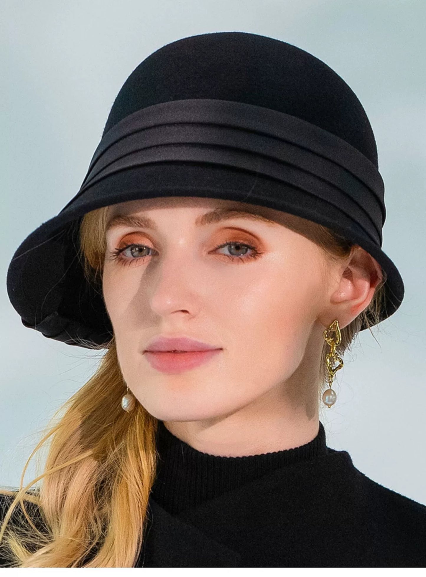 Women's Classic Winter 100% Wool Bowler Hat Ribbons Special Occasion Cocktail Cloche Hats