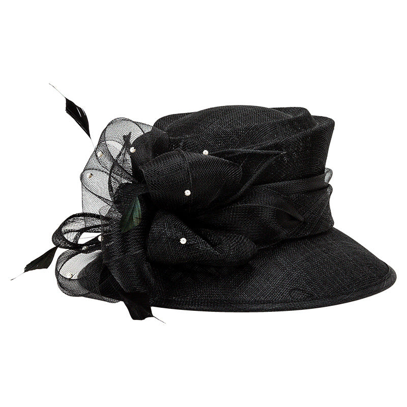 Elegant Sinamay Church Kentucky Derby Hats for Women Feather Bowler Hat Hair Accessory Banquet Cocktail Party