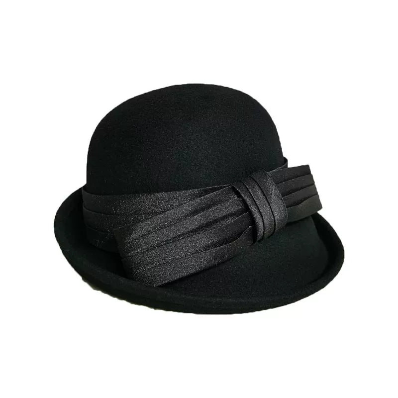 100% Wool Bowler Cloche Hat Fedora Hat Wedding Evening Party Elegant Wedding With Bowknot Cap