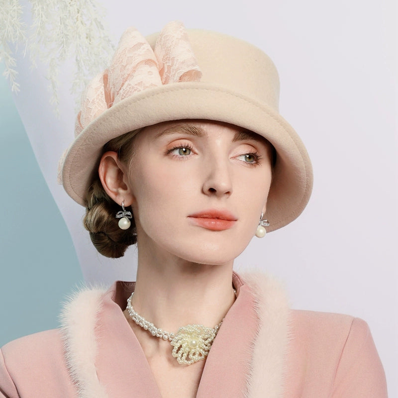 100% Wool Bowler / Cloche Hat Wedding Tea Party Elegant Wedding with Bowknot Fedora Hats
