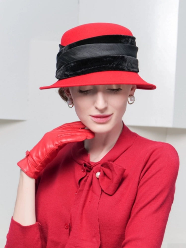 100% Wool Bowler Cloche Hat Wedding Church Hat Evening Party Elegant Fedora Hat