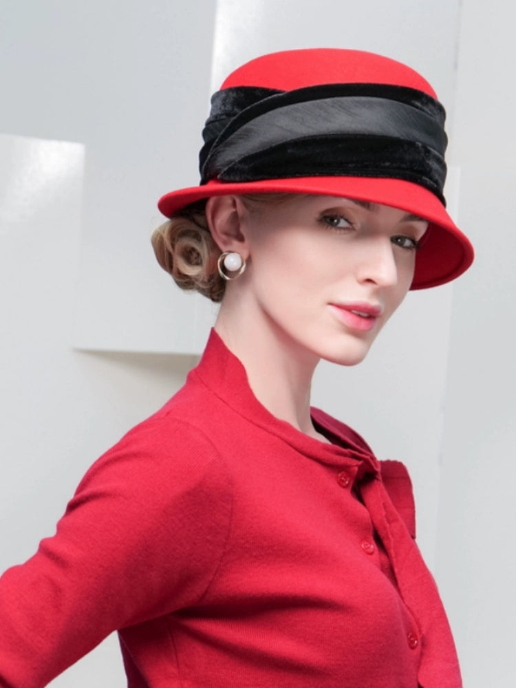 100% Wool Bowler Cloche Hat Wedding Church Hat Evening Party Elegant Fedora Hat