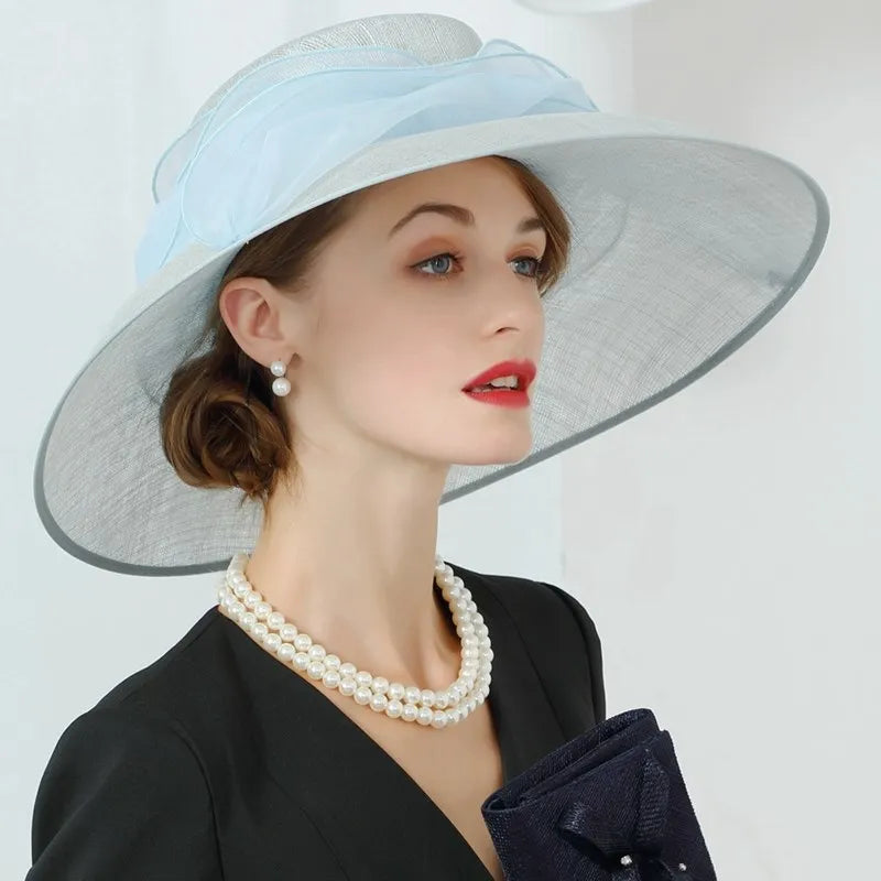 Kentucky Derby Fascinator Hats for Women Large Brim Sinamay Fascinators Bowknot Cloche Hat