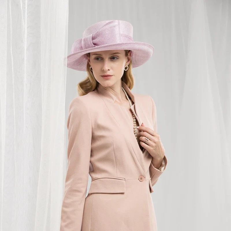 British Kentucky Derby Hats - Wide Brim High Top Bowknot Church Hats Sinamay Fascinators for Women 1137