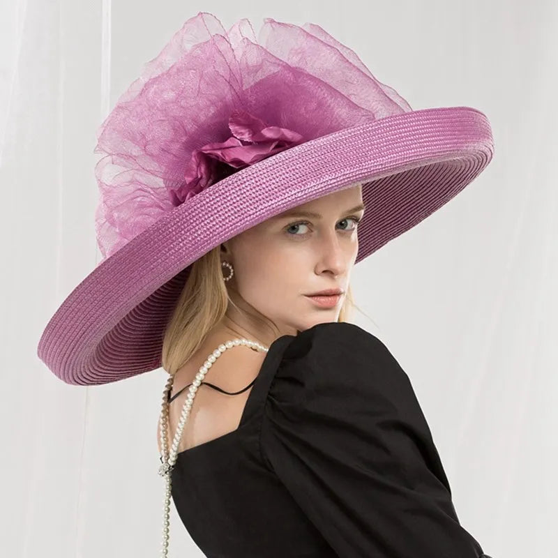 EE 1045 designers new spring increased slightly exaggerated eaves concave shape hat jockey club socialite hat