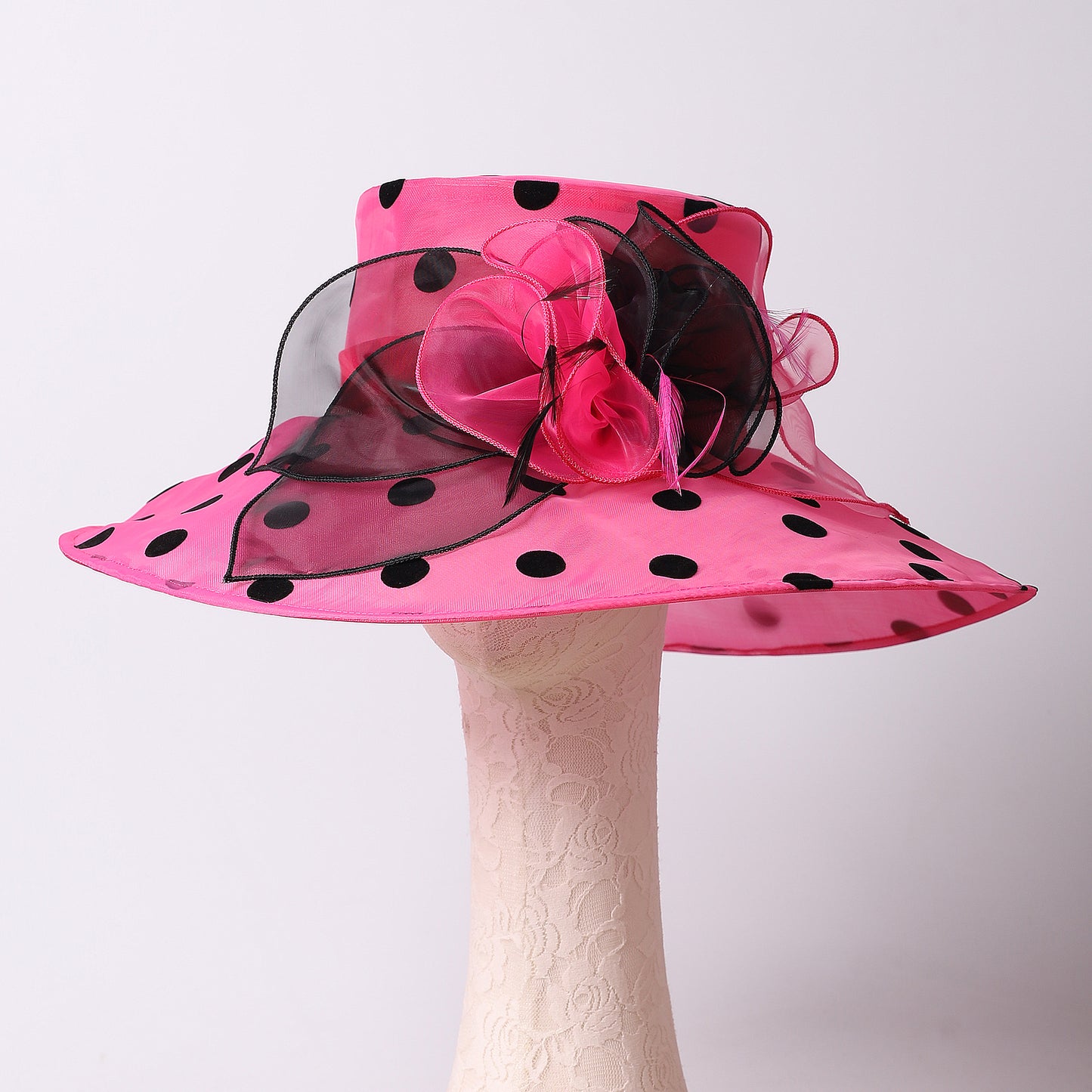 Women Church Hats Wide Brim Sun Derby Hat Organza Fascinators Kentucky Hats for Women Tea Party Wedding Hat 25013