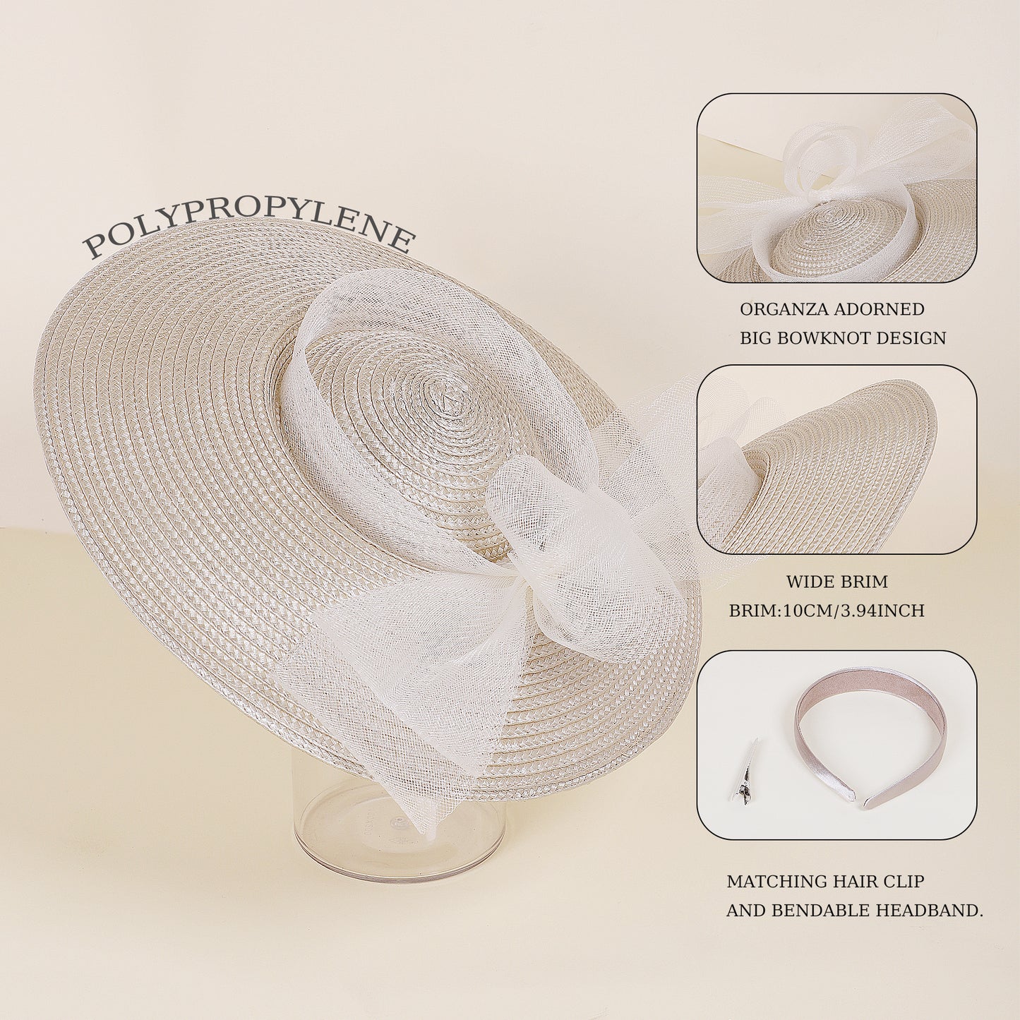 FADVES Fascinators Hats for Women Church Dress Hats Tea Party Headwear Wide Brim Fascinator with Clip Headband 1078