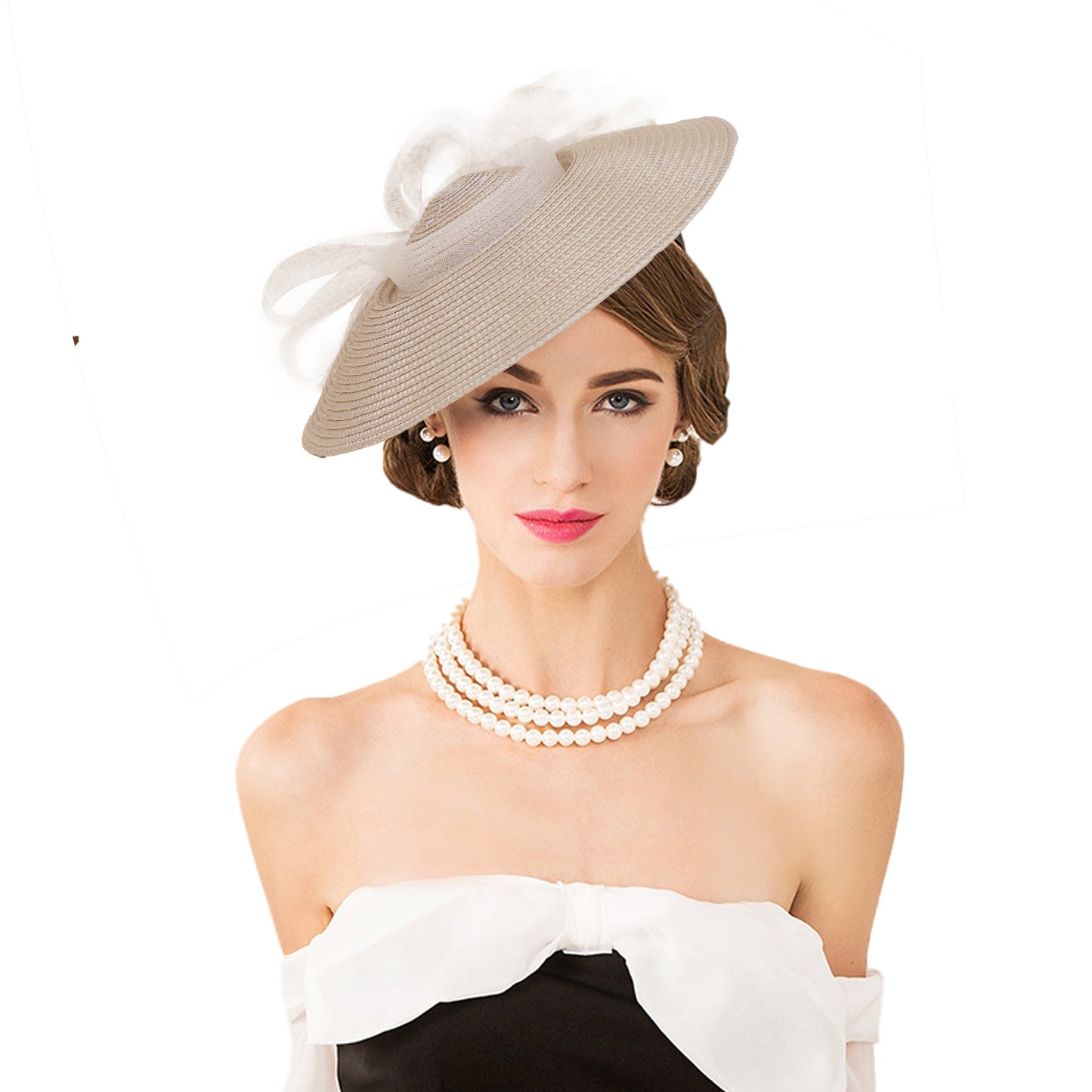 FADVES Fascinators Hats for Women Church Dress Hats Tea Party Headwear Wide Brim Fascinator with Clip Headband 1078