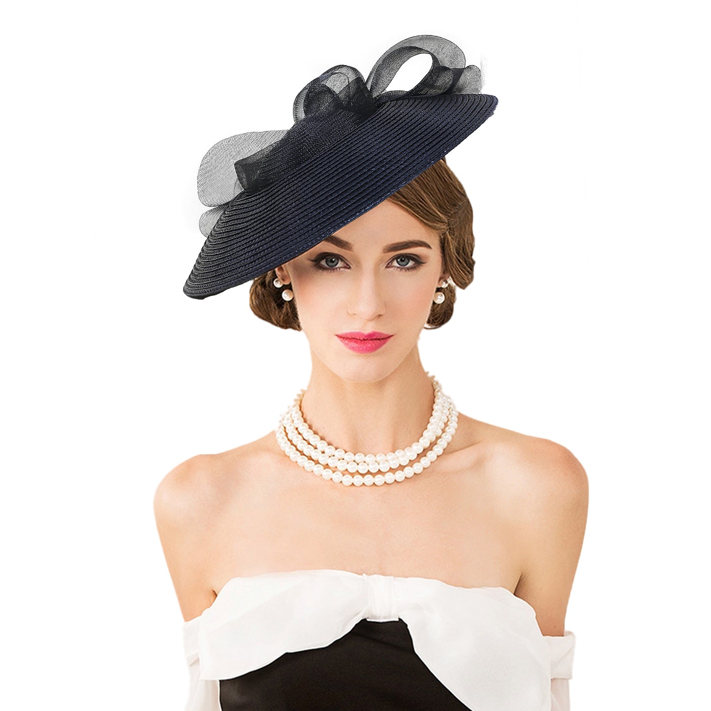FADVES Fascinators Hats for Women Church Dress Hats Tea Party Headwear Wide Brim Fascinator with Clip Headband 1078