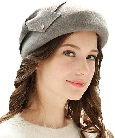 FADVES Womens Wool Felt French Berets Bowler Hat Artist Boina Bowknot Cap