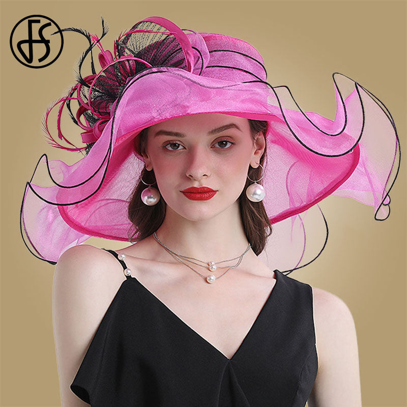 FADVES Women's Wide Brim Organza Tea Derby Sun Hat Butterfly Decoration Tea Party Wedding Bridal Church Fascinator…