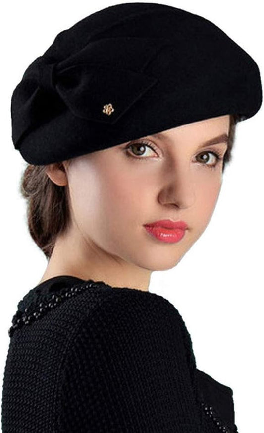 FADVES Womens Wool Felt French Berets Bowler Hat Artist Boina Bowknot Cap