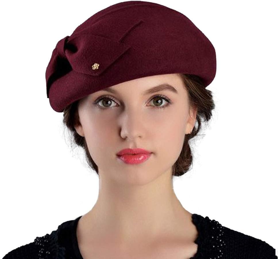 FADVES Womens Wool Felt French Berets Bowler Hat Artist Boina Bowknot Cap