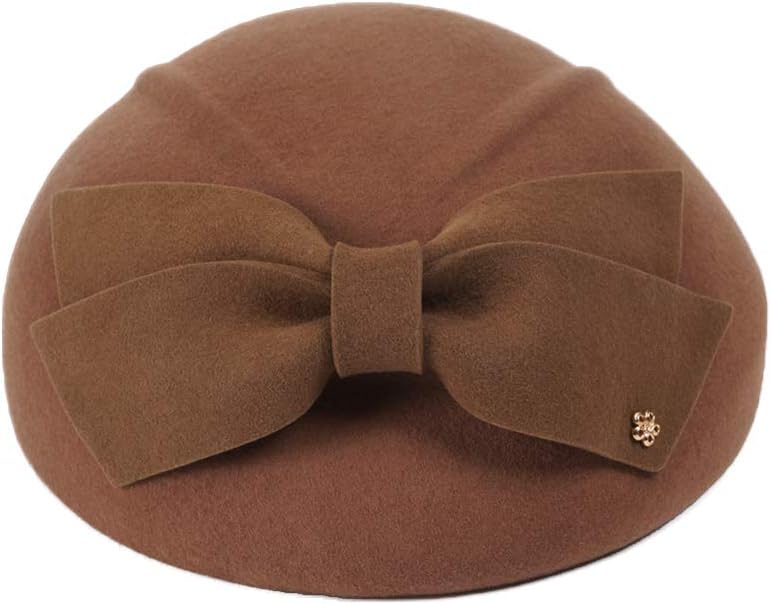 FADVES Womens Wool Felt French Berets Bowler Hat Artist Boina Bowknot Cap