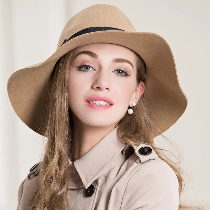 Vintage Wide Brim Wool Fedora Hat,  Classic Panama Style, Women's Winter Fashion 5271