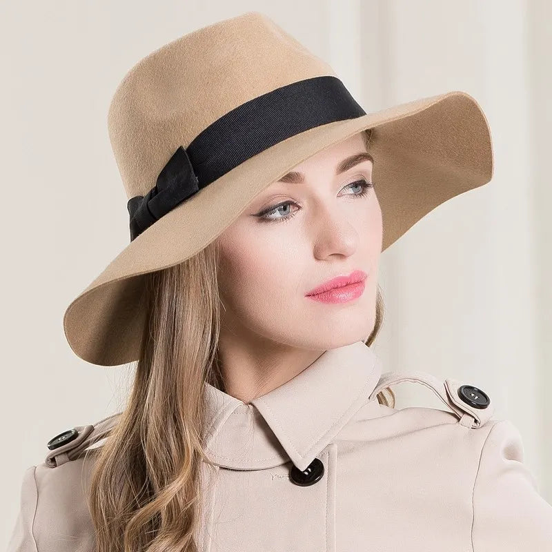 Vintage Wide Brim Wool Fedora Hat,  Classic Panama Style, Women's Winter Fashion 5271