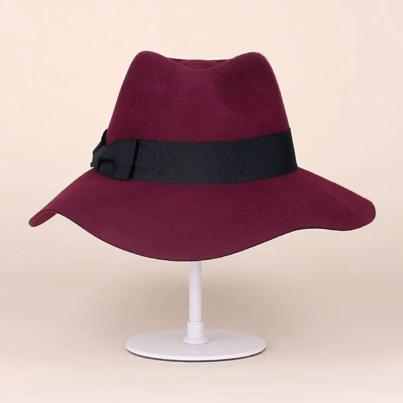 Vintage Wide Brim Wool Fedora Hat,  Classic Panama Style, Women's Winter Fashion 5271